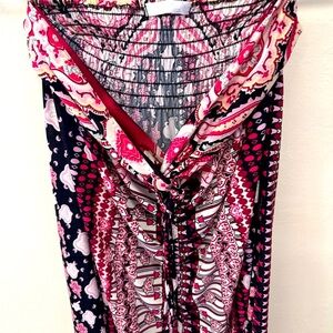 Julia Moroccan Sun Dress Ties Around Next Sz XL High Stretch Black Pink Maxi